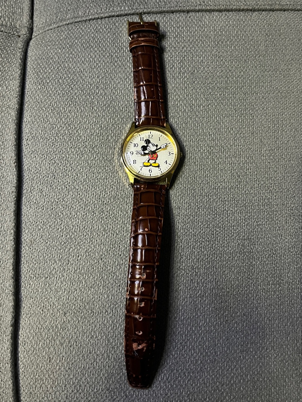 Official Disney Parks Mickey Mouse Watch Brown Faux Crocodile Strap Gold Tone
